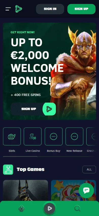Greenspin Casino mobile home screen