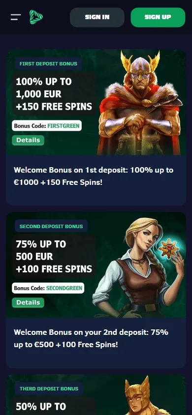 Greenspin Casino mobile promotions screen
